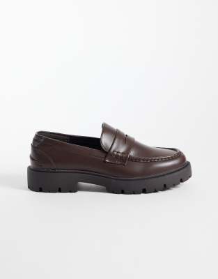 Seqwl Wide Fit Kinder Chunky Loafers In Brown