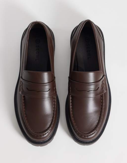 SEQWL Wide Fit kinder chunky loafers in bruin, 2 van 4
