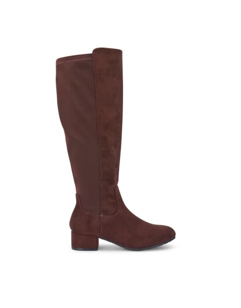 SEQWL Wide Fit Knee high boots with block heel and zip closure in chocolate - view 1