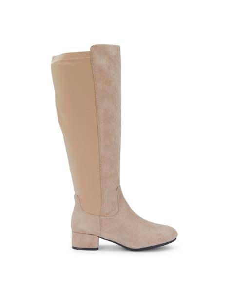 SEQWL Wide Fit Knee high boots with block heel and zip closure in taupe - view 1