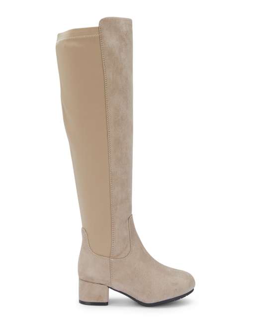 SEQWL Wide Fit Knee high boots with block heel and zip closure in taupe, 3 of 5