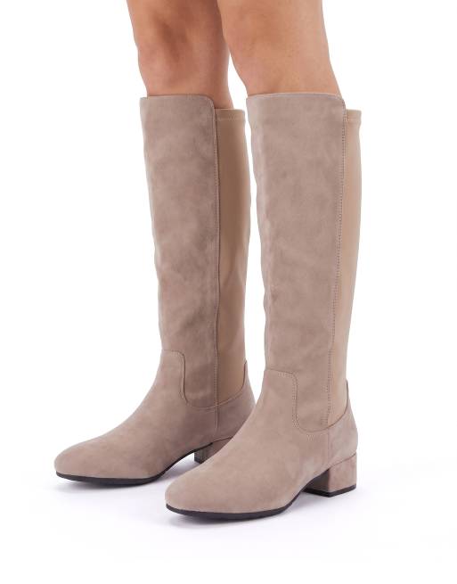 SEQWL Wide Fit Knee high boots with block heel and zip closure in taupe, 4 of 5