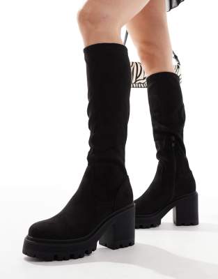 knee high chunky boots in black