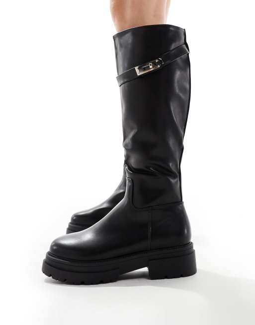 Black leather wide fit knee high boots hotsell