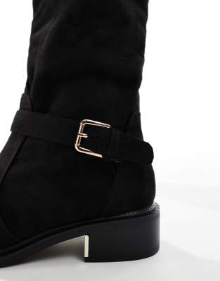Seqwl Wide Fit Latte Buckle Detail Over-the-knee Boots In Black