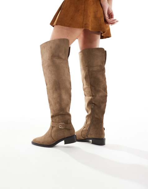 SEQWL Wide Fit Latte buckle detail over the knee boots in chocolate - view 1
