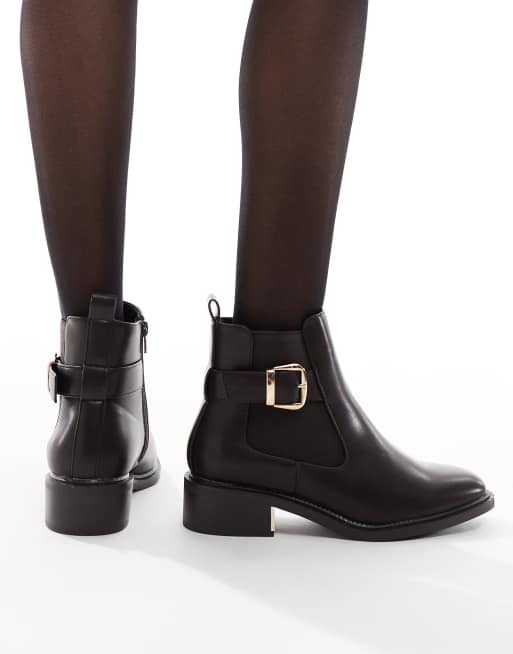SEQWL Wide Fit Latte buckle detail refined chelsea boots in chocolate, 2 of 4