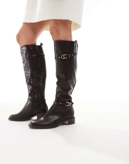 SEQWL Wide Fit – Latte – Elegante Reitstiefel in Schokobraun mit Schnallendetail, weite Passform, 4 von 4