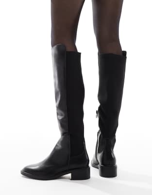 Seqwl Wide Fit Latte Riding Boots In Black