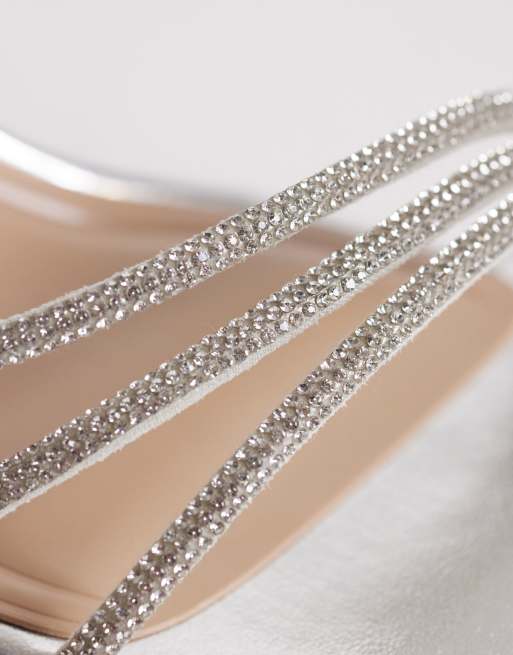 SEQWL wide fit Leal barely there block heel in silver, 3 of 4