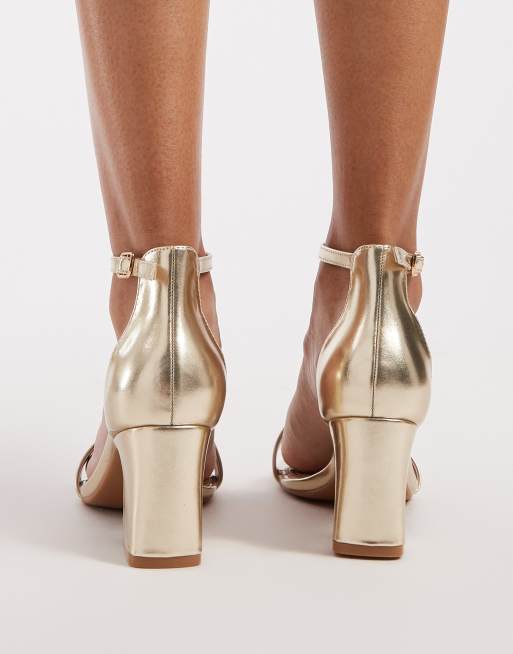 SEQWL Wide Fit Leal block heeled sandal in gold, 3 of 4