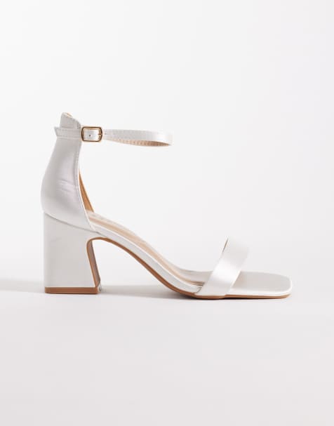SEQWL Wide Fit Leal block heeled sandal in ivory satin - view 1