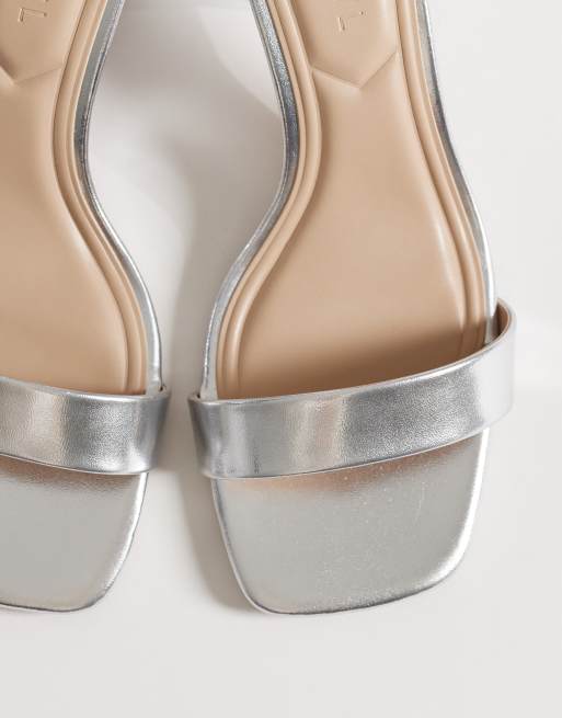 SEQWL Wide Fit Leal block heeled sandals in silver | ASOS