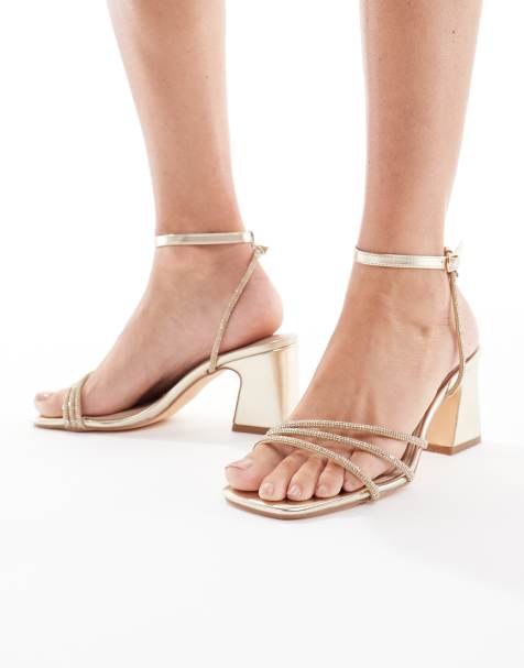 SEQWL Wide Fit Leal strappy block heeled embellished sandals in gold - view 1