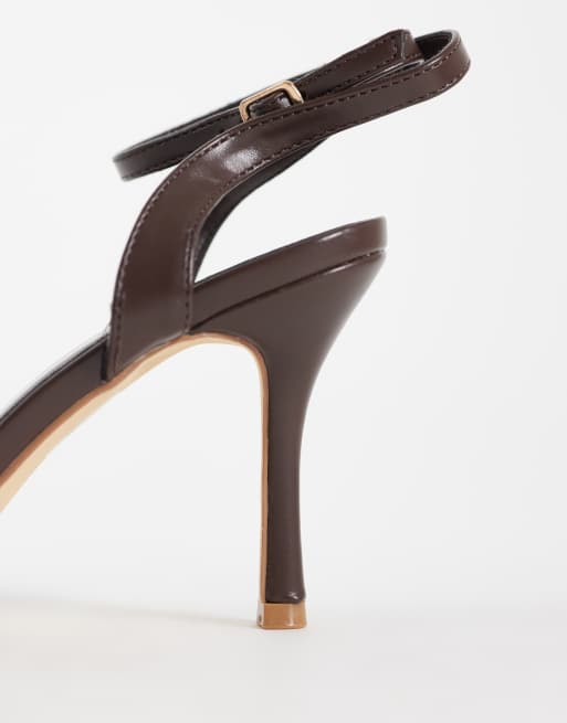 SEQWL Wide Fit Lolly heeled sandals in chocolate brown, 2 of 4