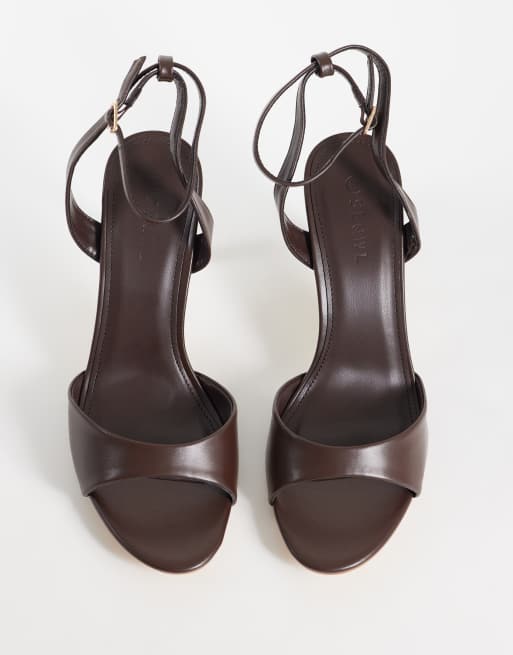 SEQWL Wide Fit Lolly heeled sandals in chocolate brown, 3 of 4