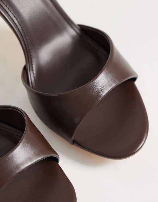 SEQWL Wide Fit Lolly heeled sandals in chocolate brown, 4 of 4