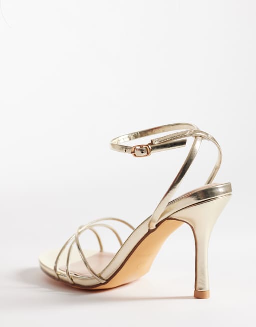 SEQWL Wide Fit Lolly heeled sandals in gold, 3 of 4