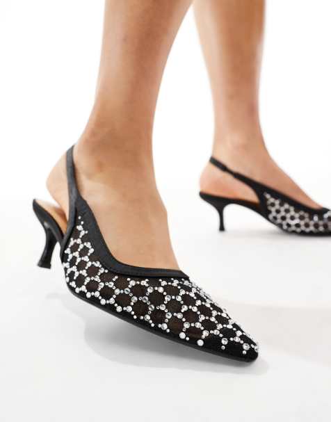 SEQWL Wide Fit – Maybach – Czarne zdobione buty na obcasach kaczuszkach z paskiem za piętą - view 1