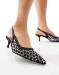 [SEQWL Wide Fit] SEQWL Wide Fit Maybach embellished slingback kitten heeled shoes in black 41 Black/Silver