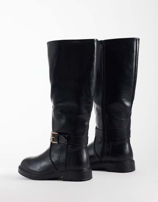 SEQWL Wide Fit Mickey buckle knee boots in black, 2 of 4