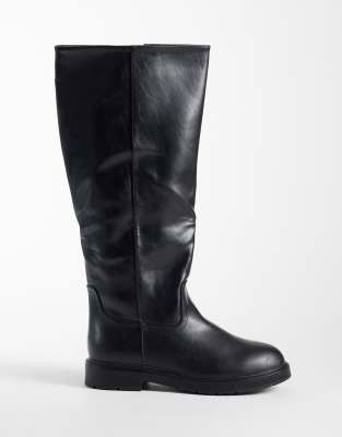 Seqwl Wide Fit Mickey Pull-on Knee Boots In Black