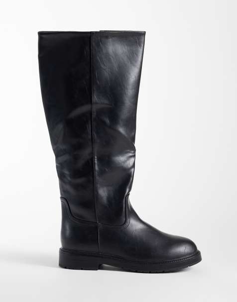 SEQWL Wide Fit Mickey Schlupf-Kniestiefel in Schwarz - view 1