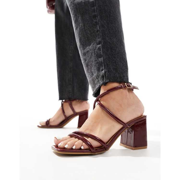 SEQWL Wide Fit mid block heel sandals in burgundy ASOS