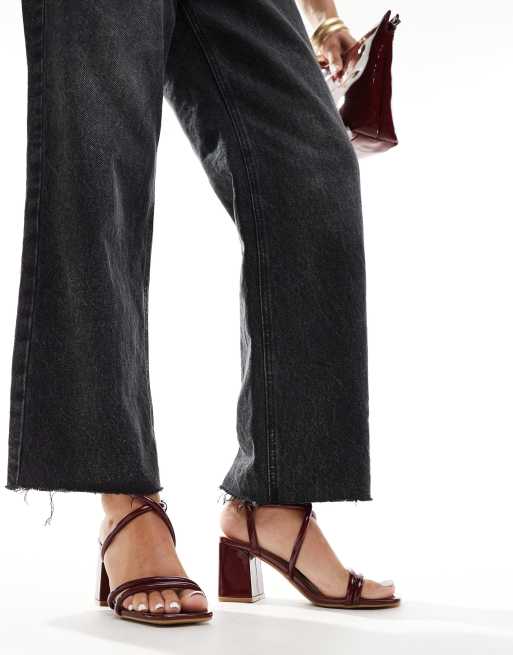 SEQWL Wide Fit mid block heel sandals in burgundy , 4 of 4