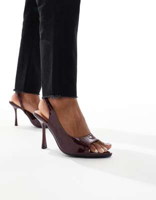 Seqwl Wide Fit Mokka Slingback Peep Toe High Heels In Neutral