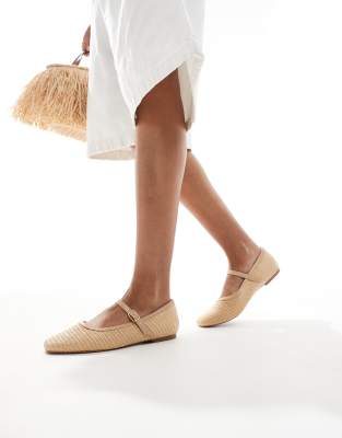 SEQWL Wide Fit - Naturfarvede ballerinaer med spænde i raffia - view 1