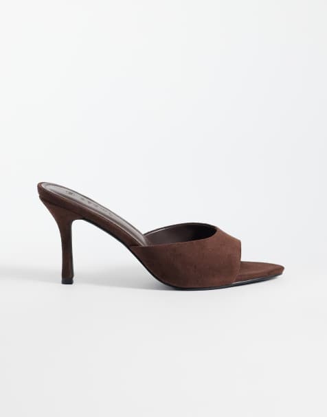SEQWL Wide Fit – Ocon – Chokladbruna klacksandaler i mockaimitation - view 1