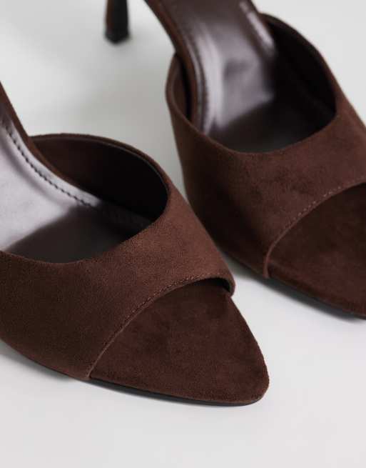 SEQWL Wide Fit – Ocon – Chokladbruna klacksandaler i mockaimitation, 2 av 4