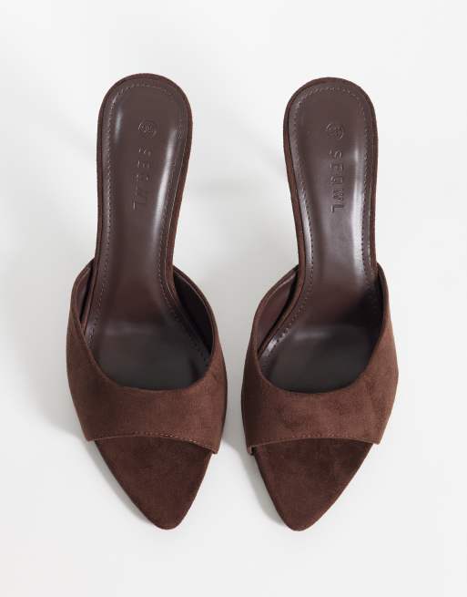 SEQWL Wide Fit Ocon heeled sandals in suedette chocolate, 3 of 4
