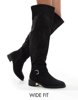 over the knee flat boots with tassels in black