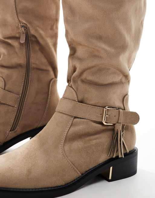 Taupe over the knee flat boots on sale