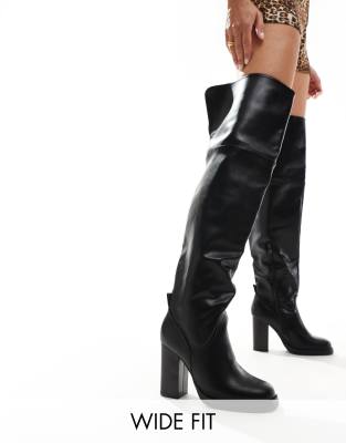 over the knee heeled boots in black