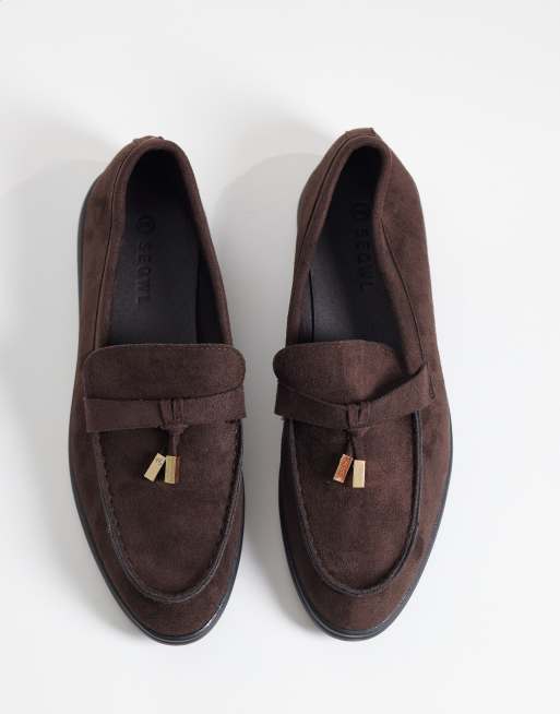 SEQWL Wide Fit Panther tassel trim loafer in faux suede chocolate, 2 of 4