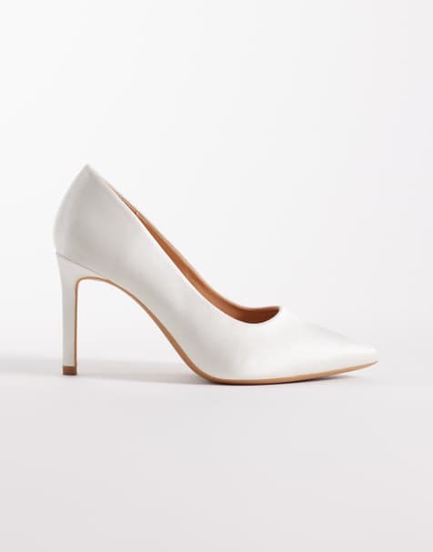 SEQWL Wide Fit Petunia heeled pumps in white satin - view 1