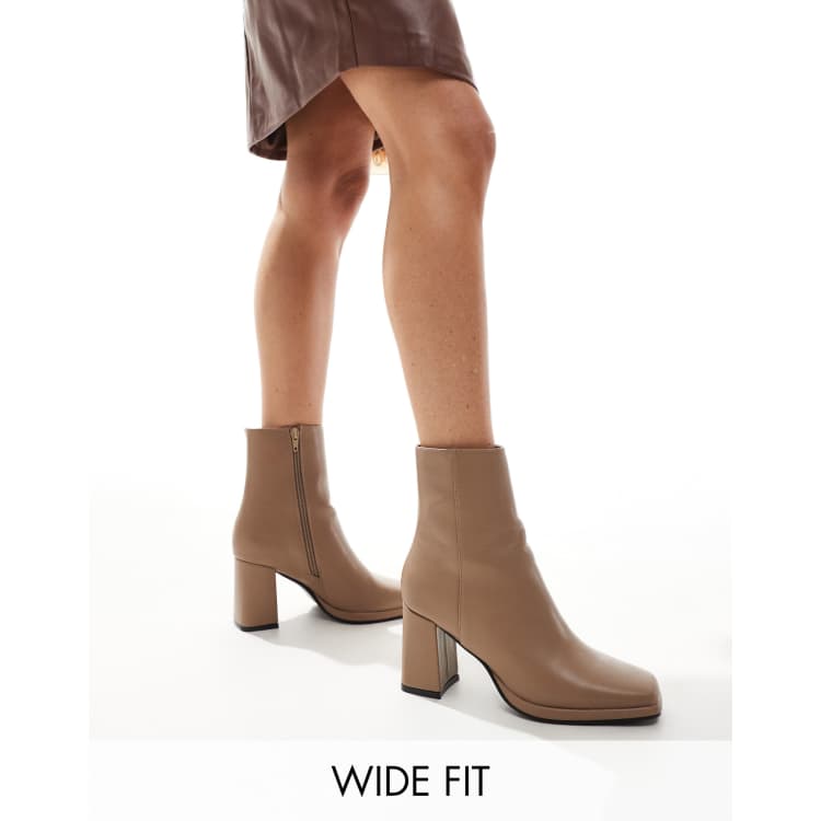 SEQWL Wide Fit pointed block heel ankle boots in taupe ASOS