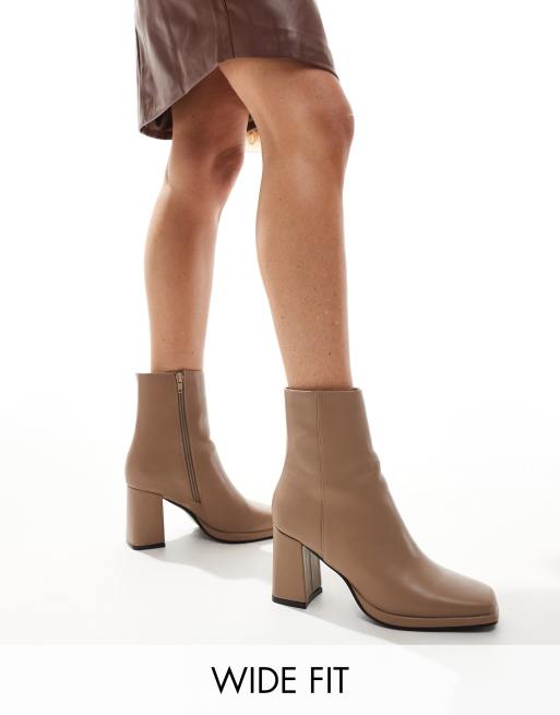 SEQWL Wide Fit pointed block heel ankle boots in taupe