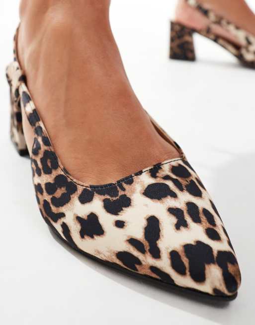 SEQWL Wide Fit pointed sling back block heeled shoes in leopard print ASOS