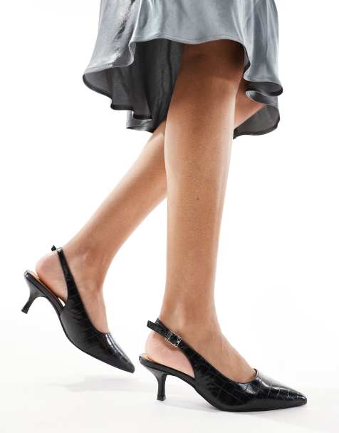 SEQWL Wide Fit pointed slingback kitten heel shoes in black - view 1