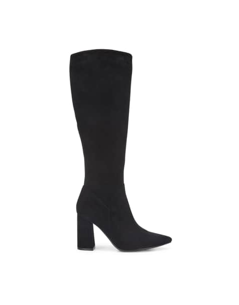 SEQWL Wide Fit Pointed toe block heel knee high boots in black - view 1