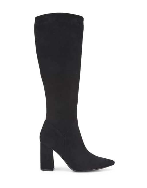SEQWL Wide Fit Pointed toe block heel knee high boots in black, 3 of 5