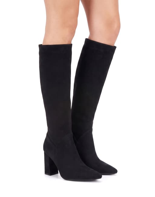 SEQWL Wide Fit Pointed toe block heel knee high boots in black, 4 of 5