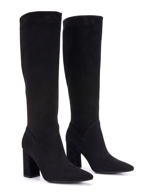 SEQWL Wide Fit Pointed toe block heel knee high boots in black, 5 of 5