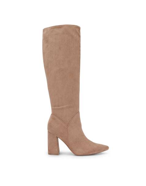 SEQWL Wide Fit Pointed toe block heel knee high boots in taupe - view 1