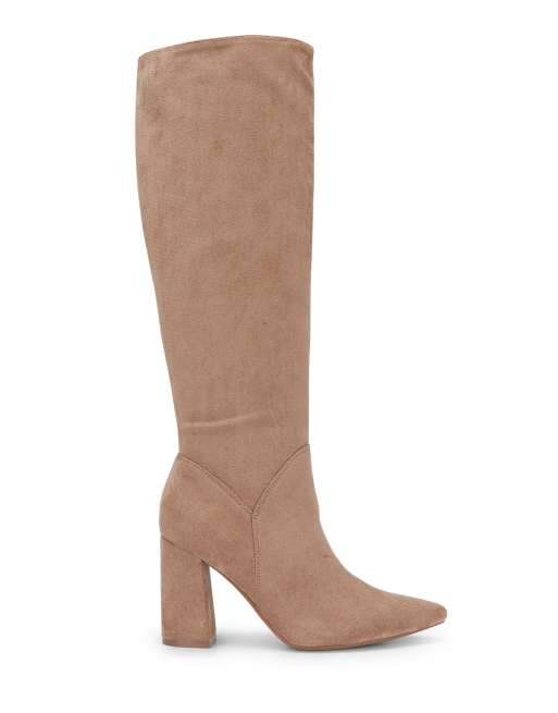 SEQWL Wide Fit Pointed toe block heel knee high boots in taupe, 3 of 5