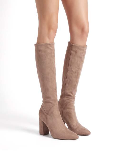 SEQWL Wide Fit Pointed toe block heel knee high boots in taupe, 4 of 5